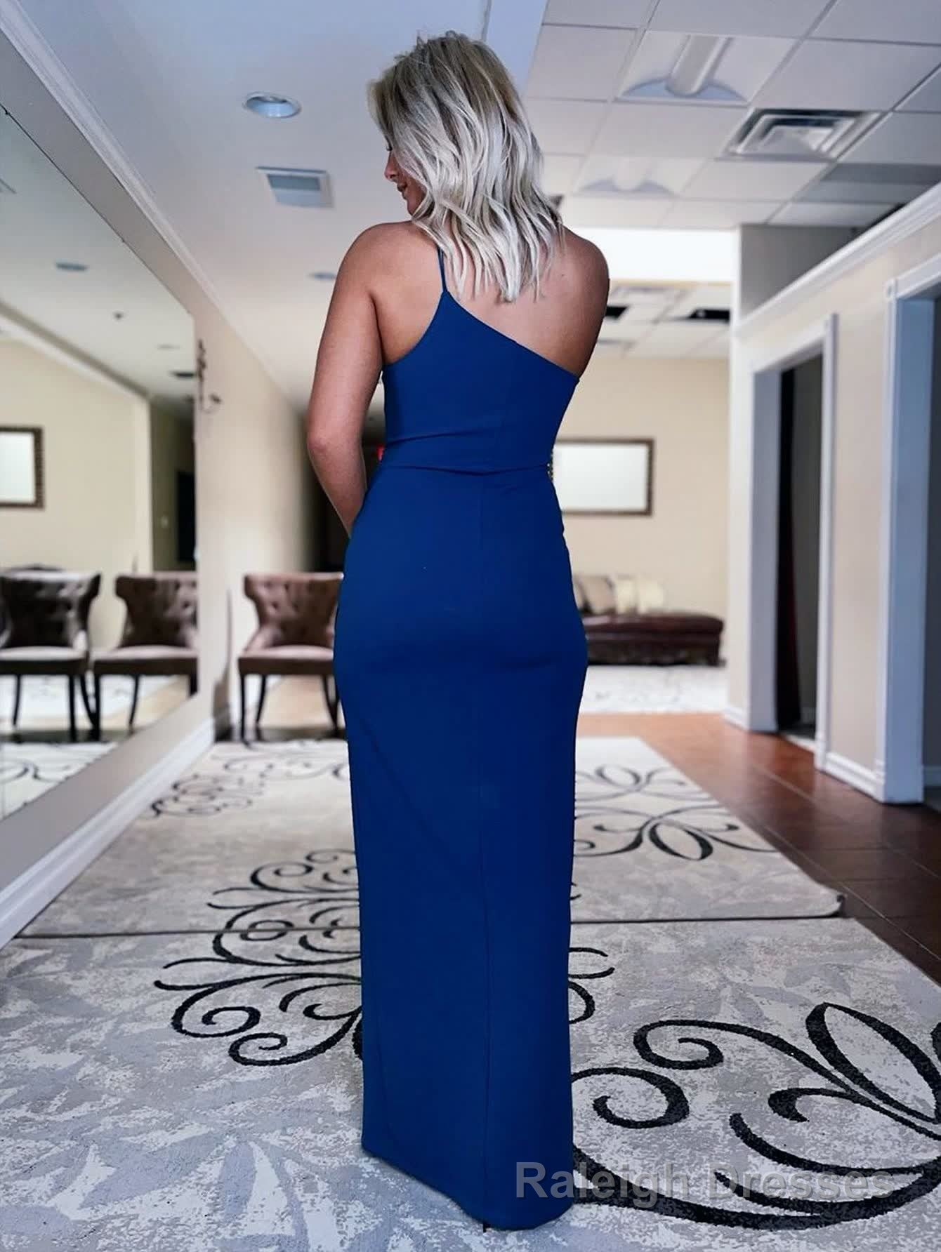 One Shoulder Long Prom Royal Blue Backless Dress with Slit Secondary image
