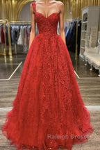 One Shoulder Open Back Red Lace Long Prom Dress Sweetheart Neck Red Lace Prom Dress Red Prom Dress