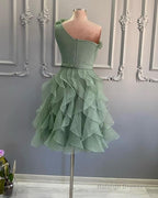 One Shoulder Organza Tiered Homecoming Dresses