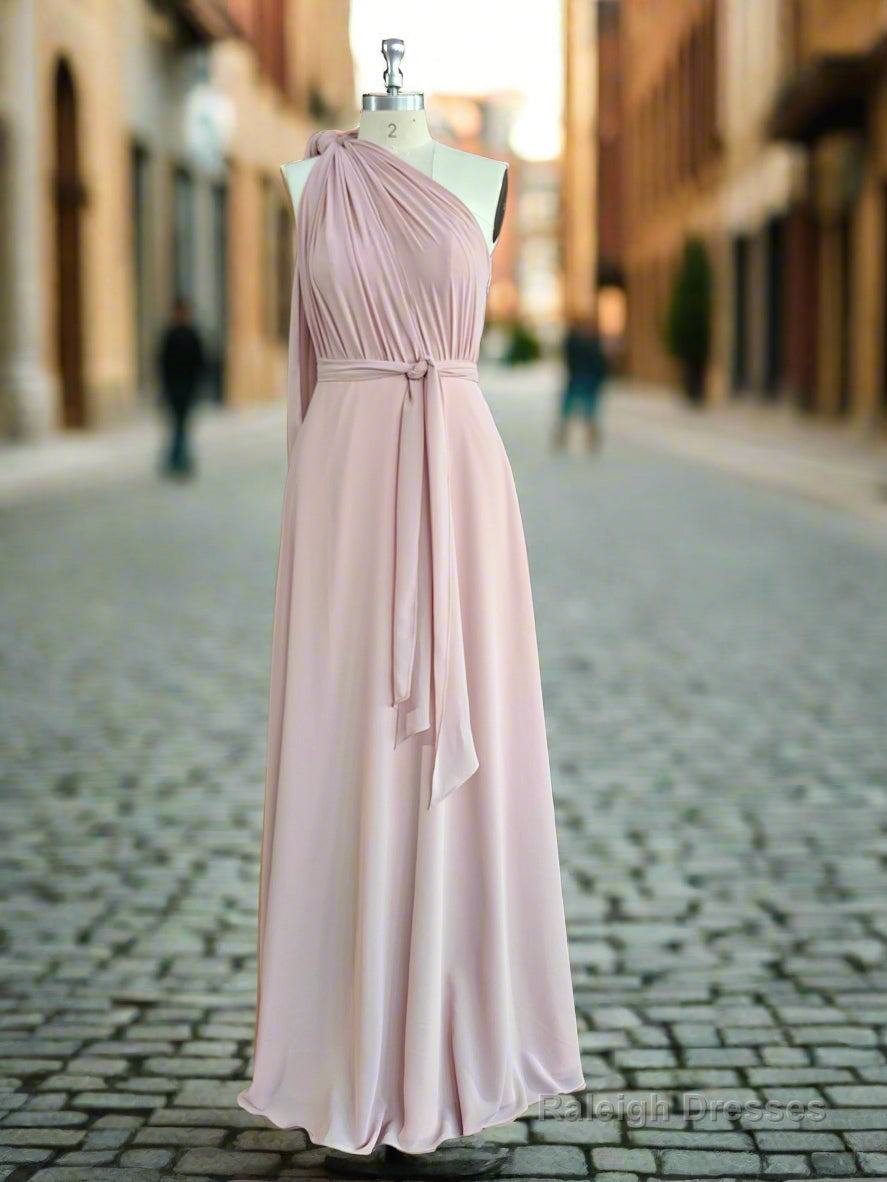 One Shoulder Pink Rustic Bridesmaid Dress Long Maxi Wedding Dress Main image