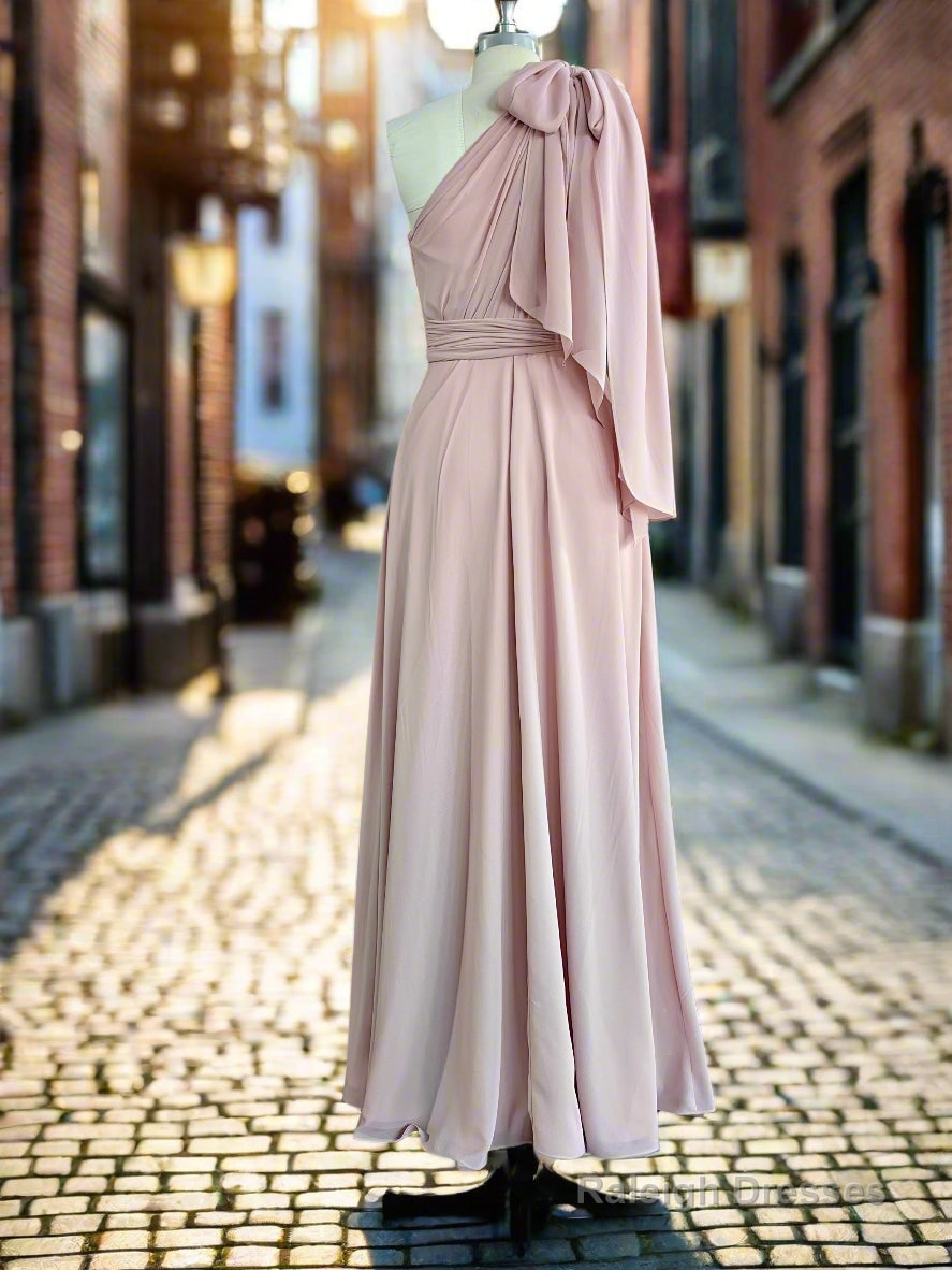 One Shoulder Pink Rustic Bridesmaid Dress Long Maxi Wedding Dress
