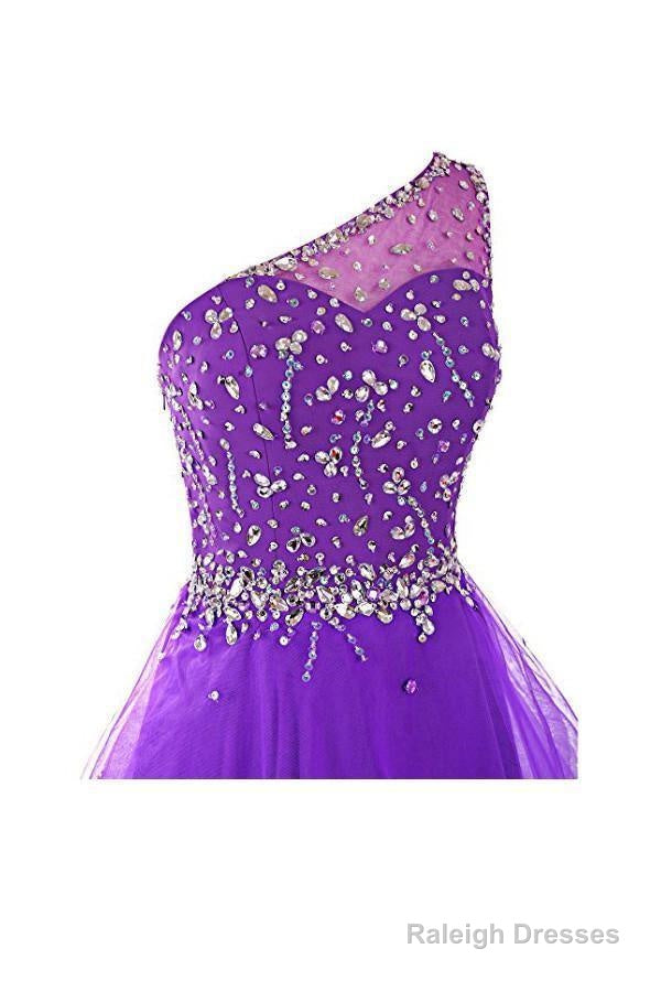 One Shoulder Prom Dress Tulle Homecoming Dresses With Beading Secondary image