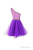 One Shoulder Prom Dress Tulle Homecoming Dresses With Beading