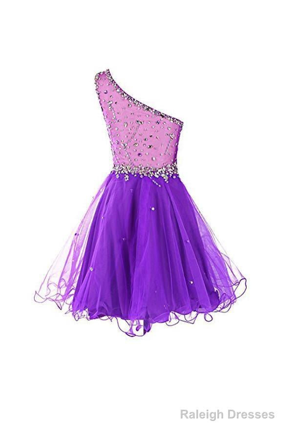 One Shoulder Prom Dress Tulle Homecoming Dresses With Beading