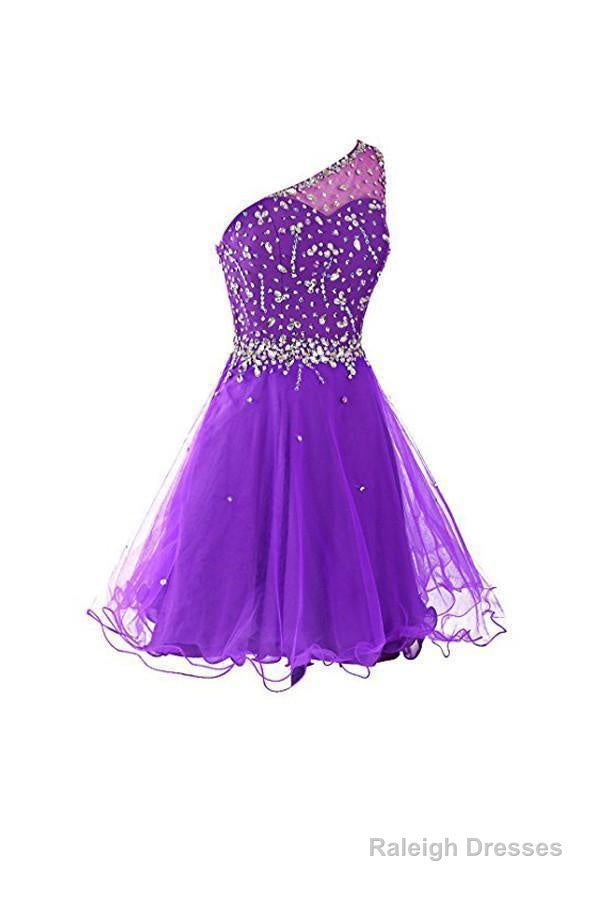 One Shoulder Prom Dresses Tulle Homecoming Dress With Beading