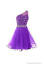 One Shoulder Prom Dresses Tulle Homecoming Dress With Beading