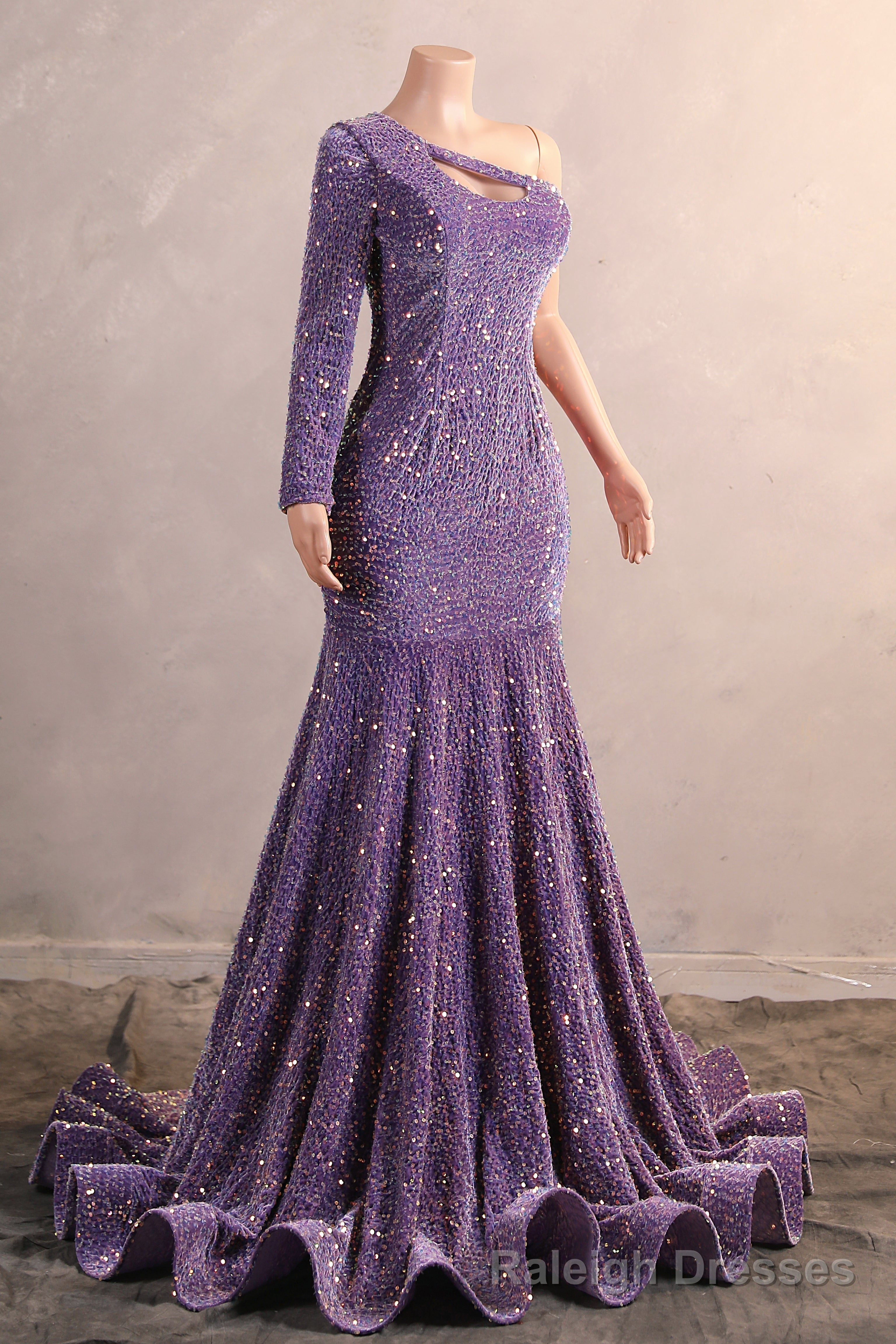 One Shoulder Purple Prom Dresses Sequin Mermaid Long Evening Formal Dresses
