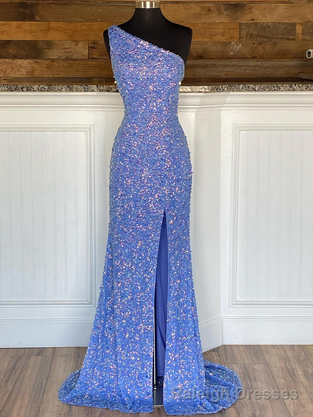 One Shoulder Purple Sequins Long Prom Dresses, One Shoulder Purple Long Formal Graduation Dresses Main image