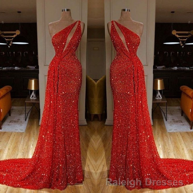 One Shoulder Red Prom Dress Sequins Long On Sale Secondary image