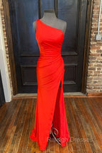 One Shoulder Satin Formal Dress With Slit