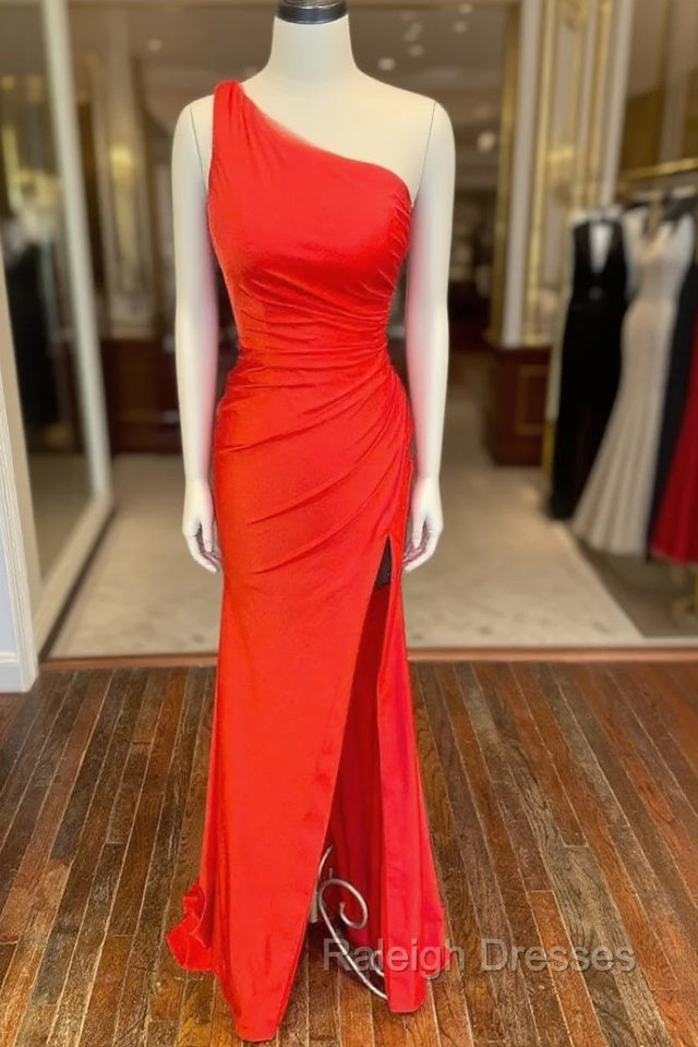 One Shoulder Satin Formal Dress With Slit Main image