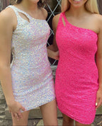 One Shoulder Sequins Bodycon Mini Dresses With Keyhole