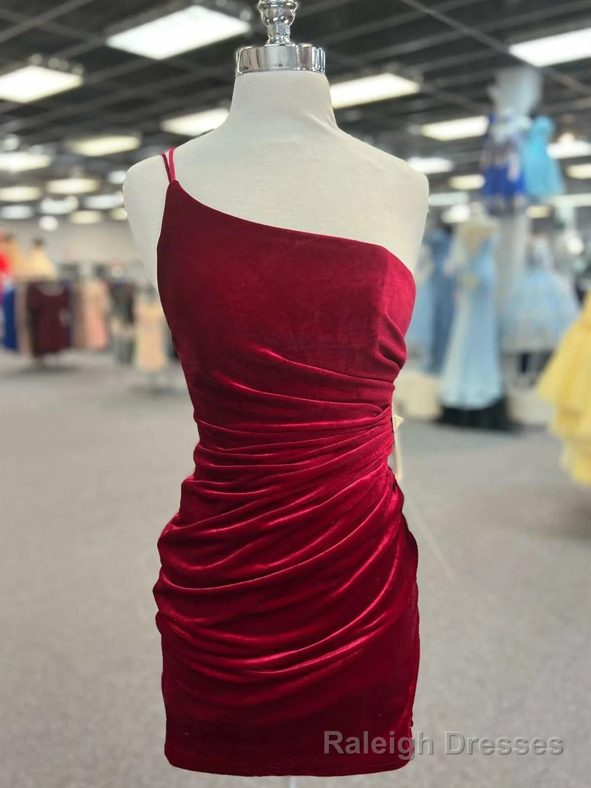 One Shoulder Short Burgundy Prom Dresses, Wine Red Short Formal Homecoming Dresses Main image