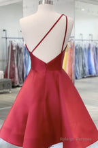 One Shoulder Short Burgundy Satin Prom Dress Wine Red Short Floral Prom Graduation Dress
