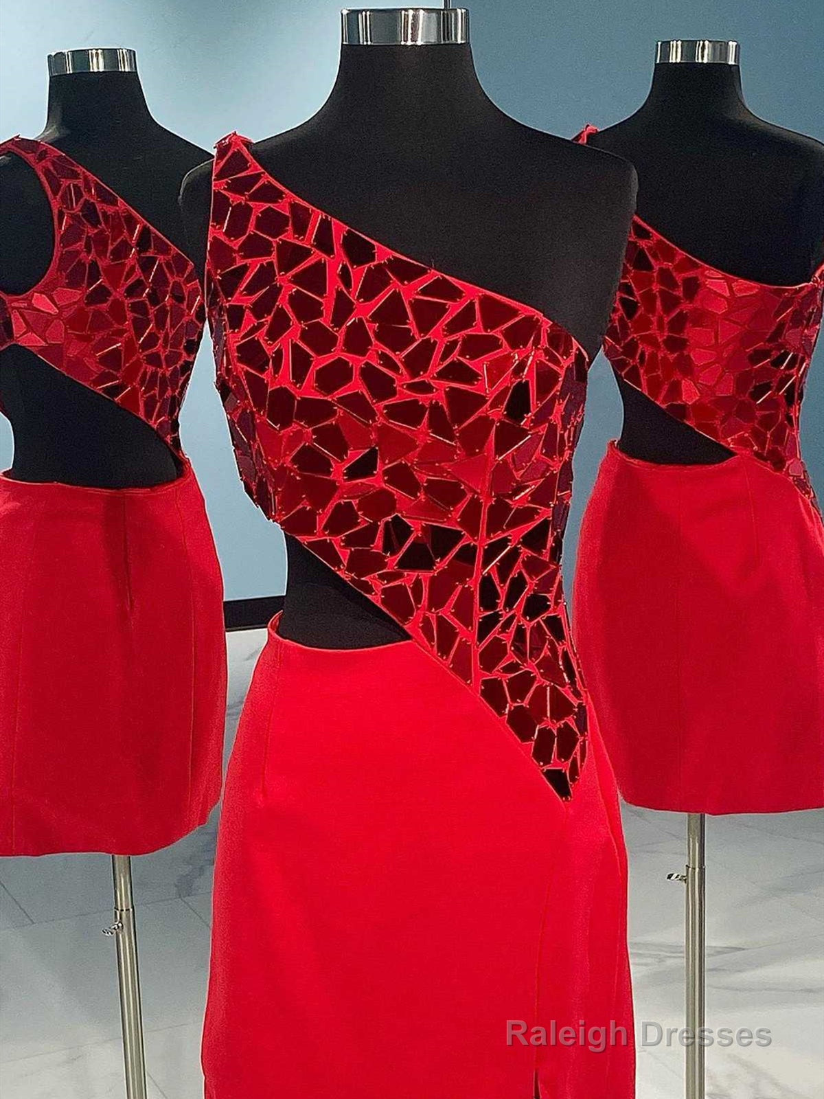 One Shoulder Short Red Blue Prom Dresses, One Shoulder Short Red Blue Formal Homecoming Dresses Main image