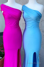 One Shoulder Side Slit Mermaid Long Prom Dresses