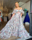 Elegant Off The Shoulder Flowers Prom Dresses Long Tulle Prom Dresses
