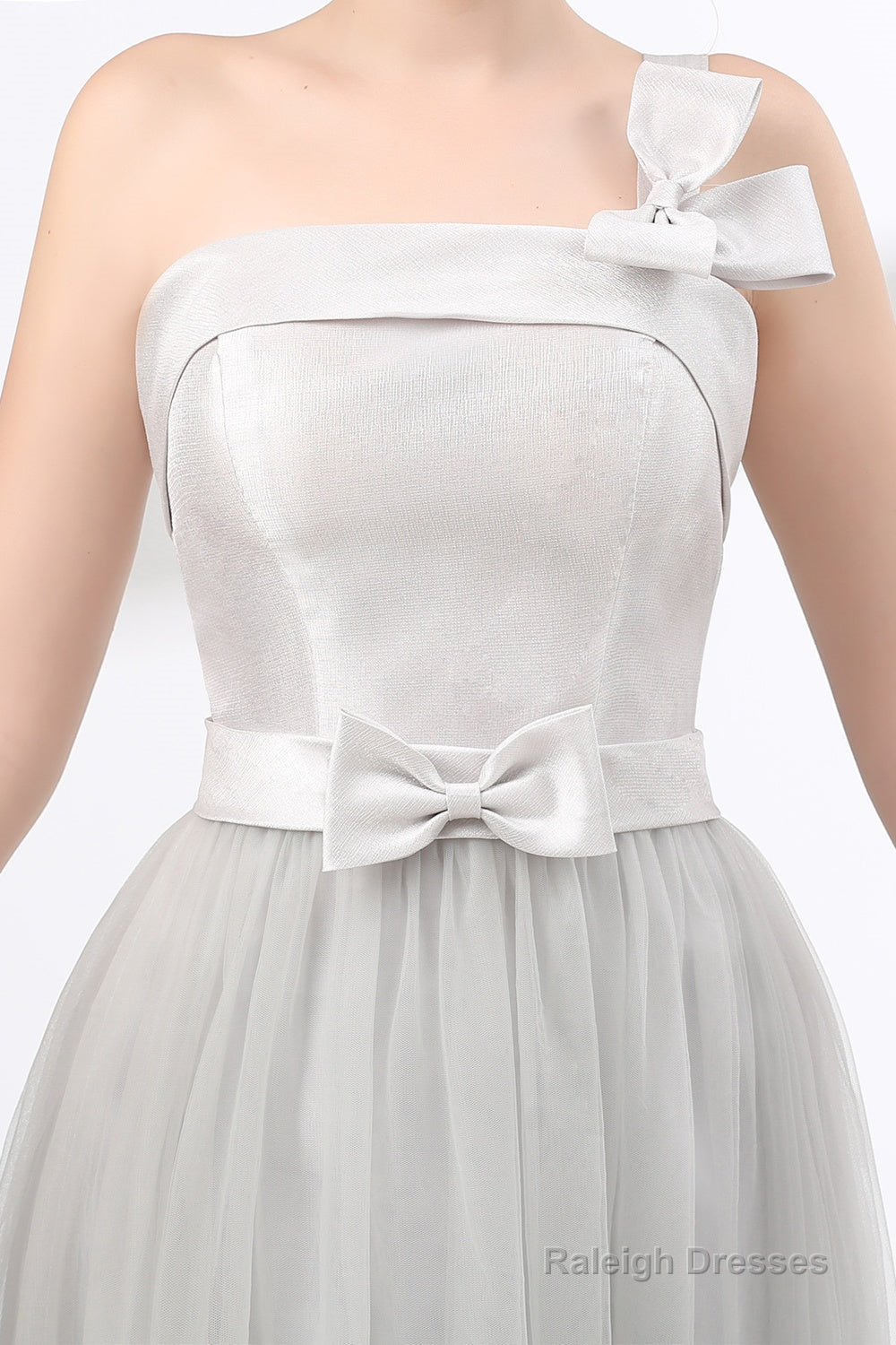 One Shoulder Soft Gray Floor Length Prom Dresses