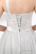 One Shoulder Soft Gray Floor Length Prom Dresses