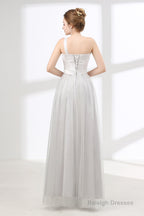 One Shoulder Soft Gray Floor Length Prom Dresses