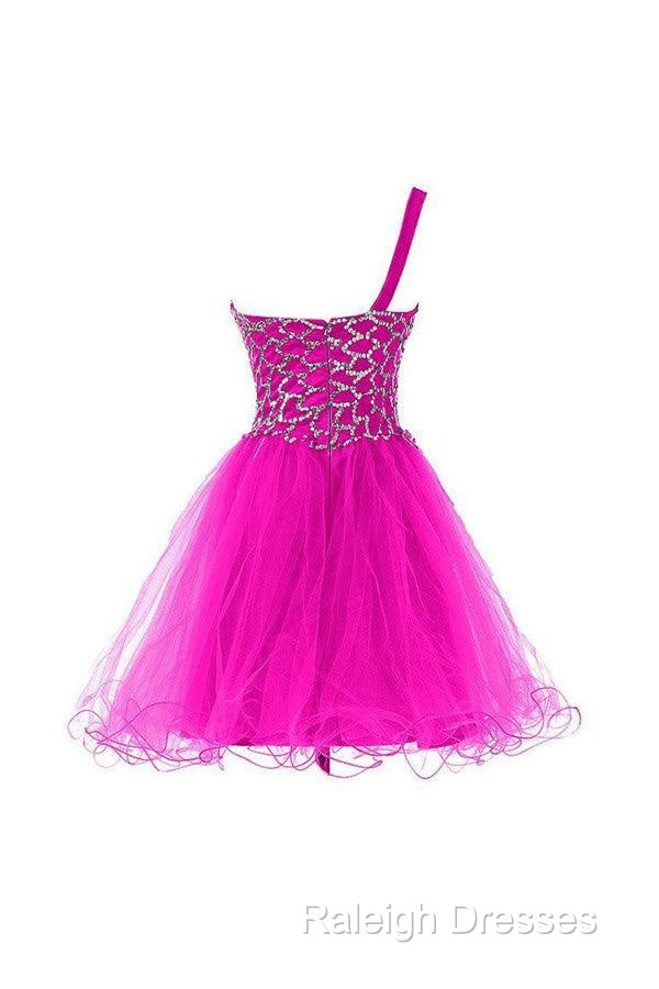 One Shoulder Tulle Homecoming Dresses Short Prom Dresses With Beading Secondary image