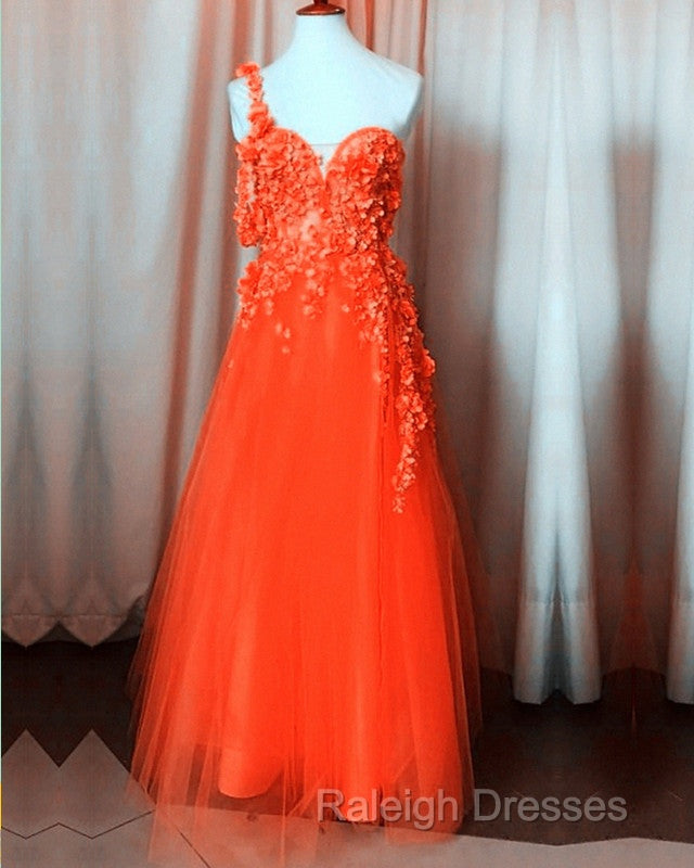One Shoulder Tulle Prom Dresses 3D Flowers