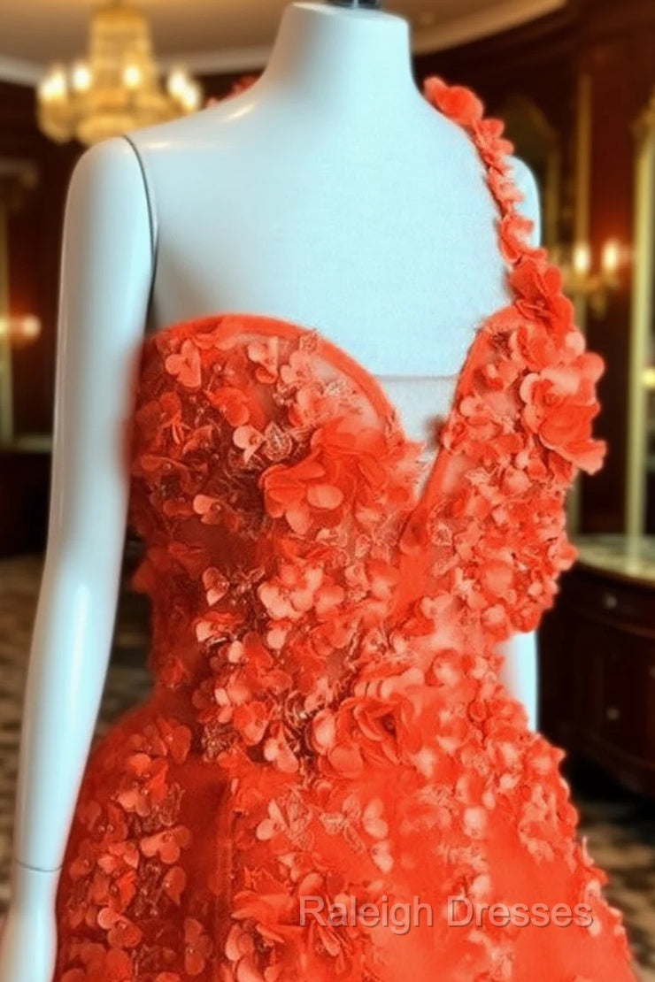 One Shoulder Tulle Prom Dresses 3D Flowers Main image