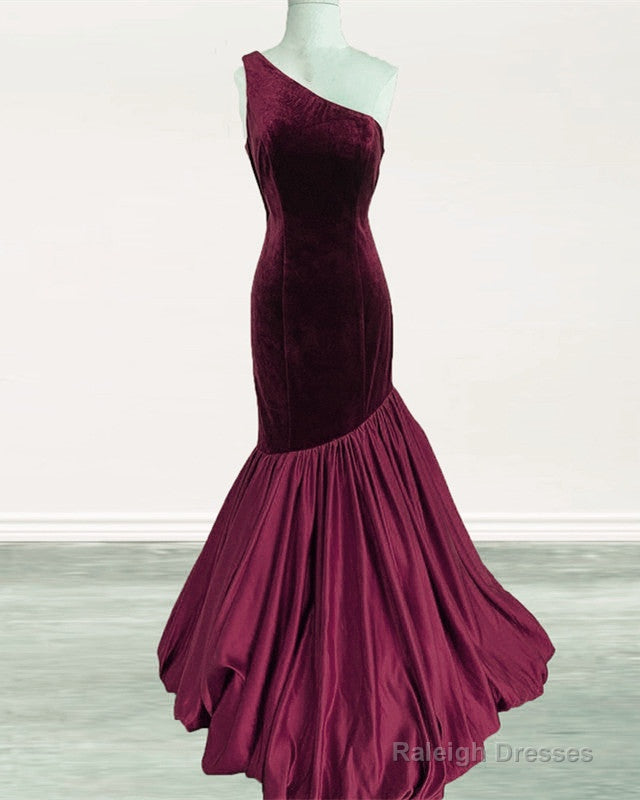 One Shoulder Velvet Prom Dresses Mermaid Satin Ruffles Secondary image