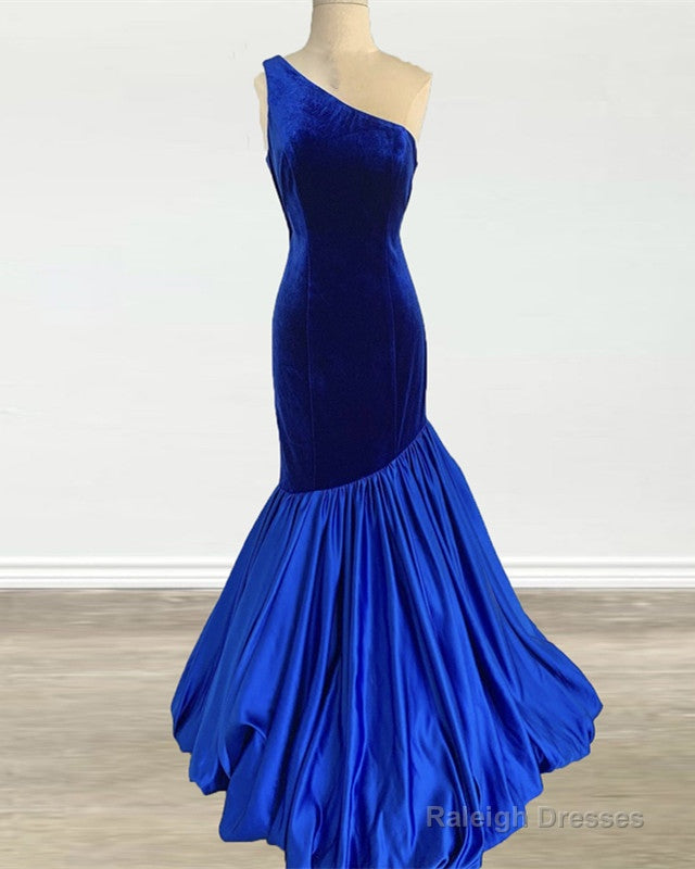 One Shoulder Velvet Prom Dress Mermaid Satin Ruffles