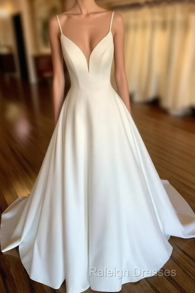 Open Back A-Line Satin Wedding Dresses Main image