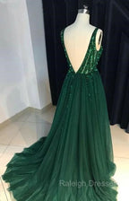 Open Back A Line Tulle Prom Dress Crystals Women Prom Dress