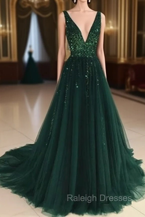 Open Back A-line Tulle Prom Dress Crystals Women Party Dress Main image