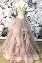 Open Back Dusty Pink Long Prom Dress Simple Evening Gowns,