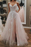 Open Back Pink Tulle Lace Prom Dresses Long with Appliques Pink Lace Prom Graduation Prom Dresses