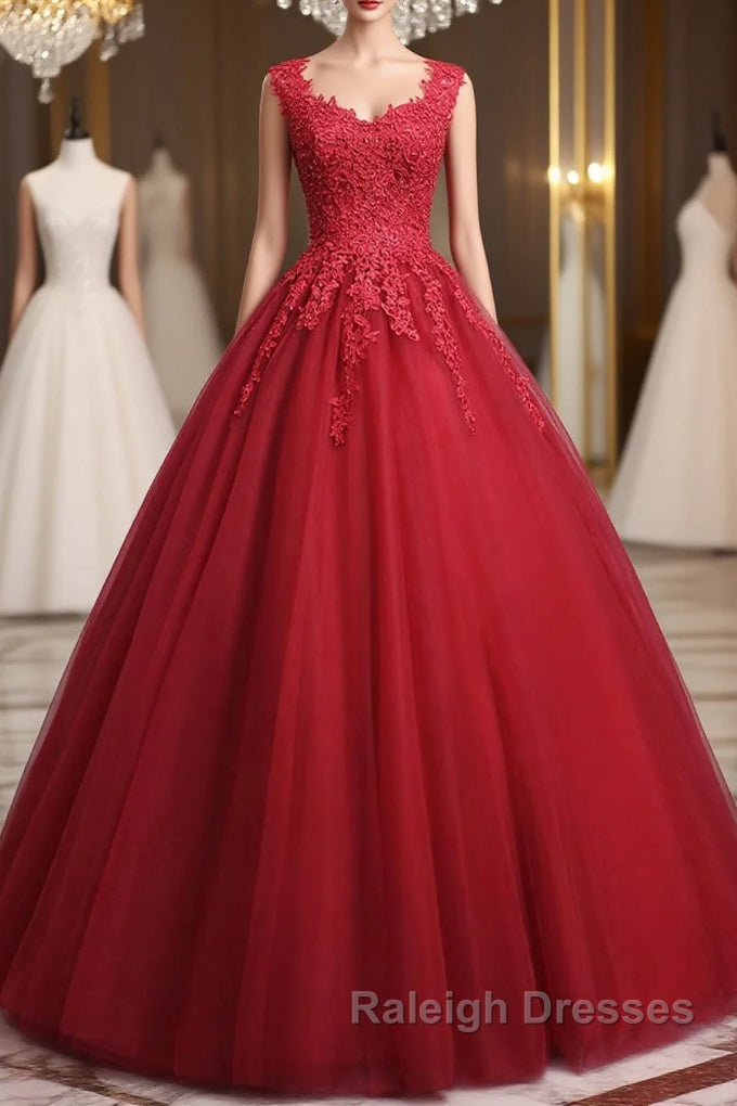 Open Back Red Lace Long Prom Dress, Red Lace Formal Evening Dress, Red Ball Gown