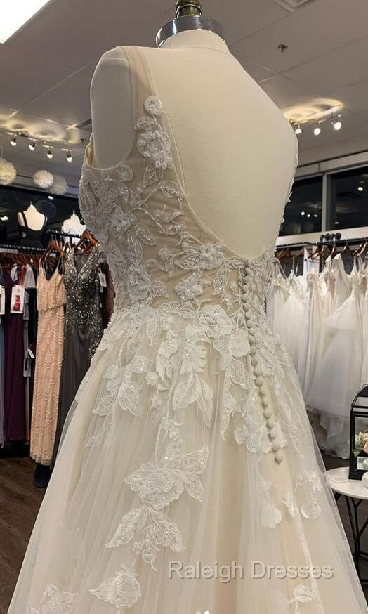 Open Back V-Neck A-Line Wedding Dresses Bridal Gown Dress For Brides