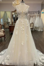 Open Back V-Neck A-Line Wedding Dress, Bridal Gown ,Dresses For Brides