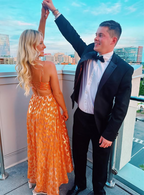 Orange A-Line Spaghetti Straps Chic Long Prom Dresses