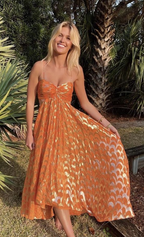 Orange A-Line Spaghetti Straps Chic Long Prom Dresses