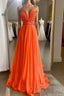 Orange Aline chiffon long prom dress, orange long evening dress