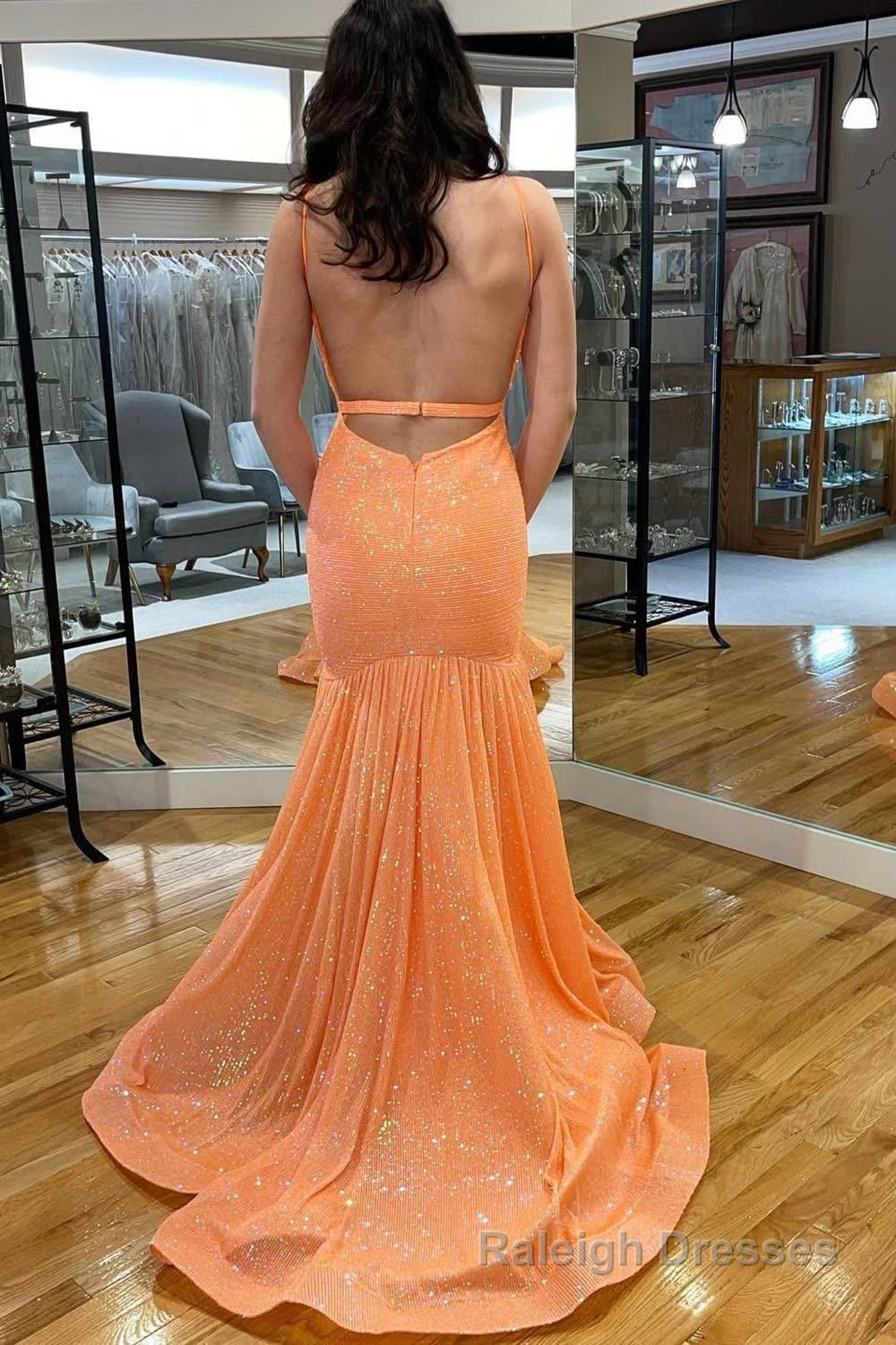 Orange Backless Sequins Mermaid Prom Dress Secondary image