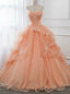 Orange Ball Gowns Tulle Strapless Ruffles Long Sweet 16 Quinceanera Dresses