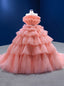 Orange Ball Gowns Tulle Strapless Tiers Prom Dress