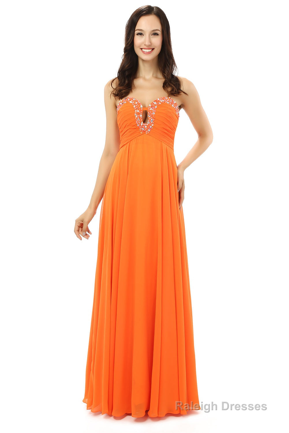 Orange Chiffon Cut Out Sweetheart With Pleats Bridesmaid Dresses Main image