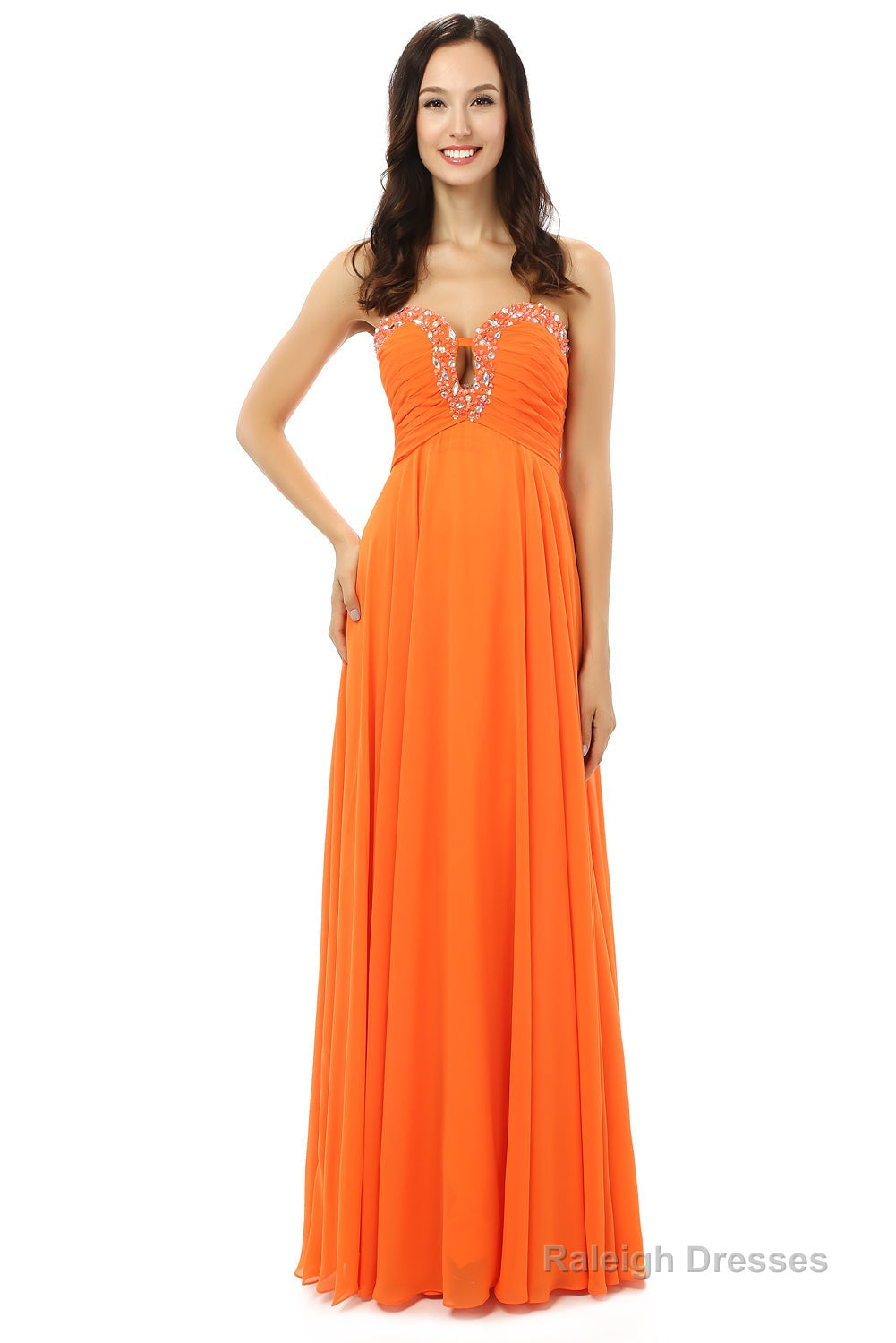Orange Chiffon Cut Out Sweetheart With Pleats Bridesmaid Dresses Secondary image