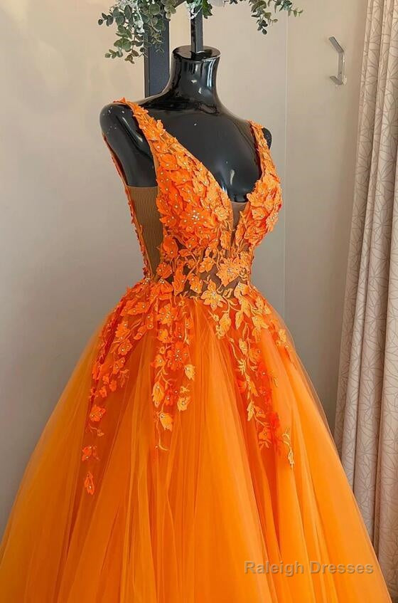 Orange Color Prom Dress In Tulle And Lace , Formal Dress, Graduation School Party Gown Secondary image