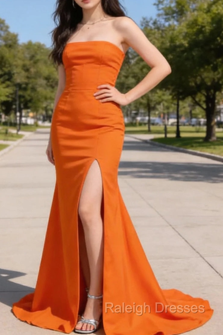 Orange Mermaid Prom Dresses Long with Slit Main image