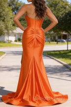 Orange Mermaid Sweetheart Corset Prom Dresses Long with Slit