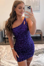 Orange Open Back One Shoulder Sequins Tight Homecoming Dress