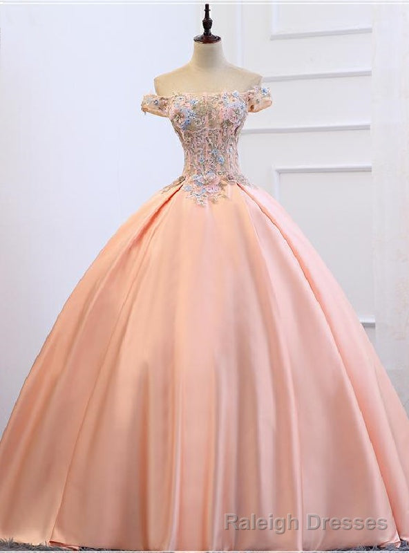 Orange Pink Satin Off the Shoulder Appliques Quinceanera Dress Main image